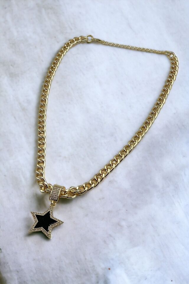 Kadın Siyah Yıldız Zirkon Taşlı Çağla Şikel Kolye 002