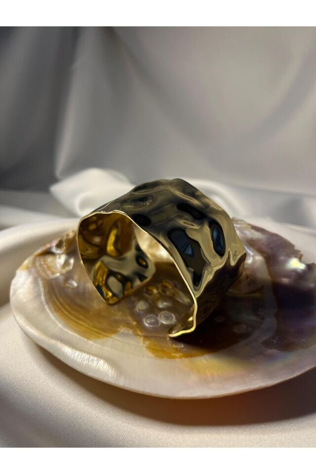 Dövülmüş Desen Gold Renk Ayarlanabilir Kalın Kelepçe Bileklik