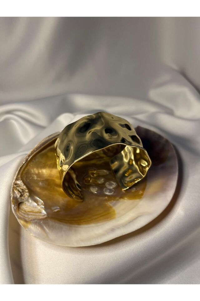 Dövülmüş Desen Gold Renk Ayarlanabilir Kalın Kelepçe Bileklik