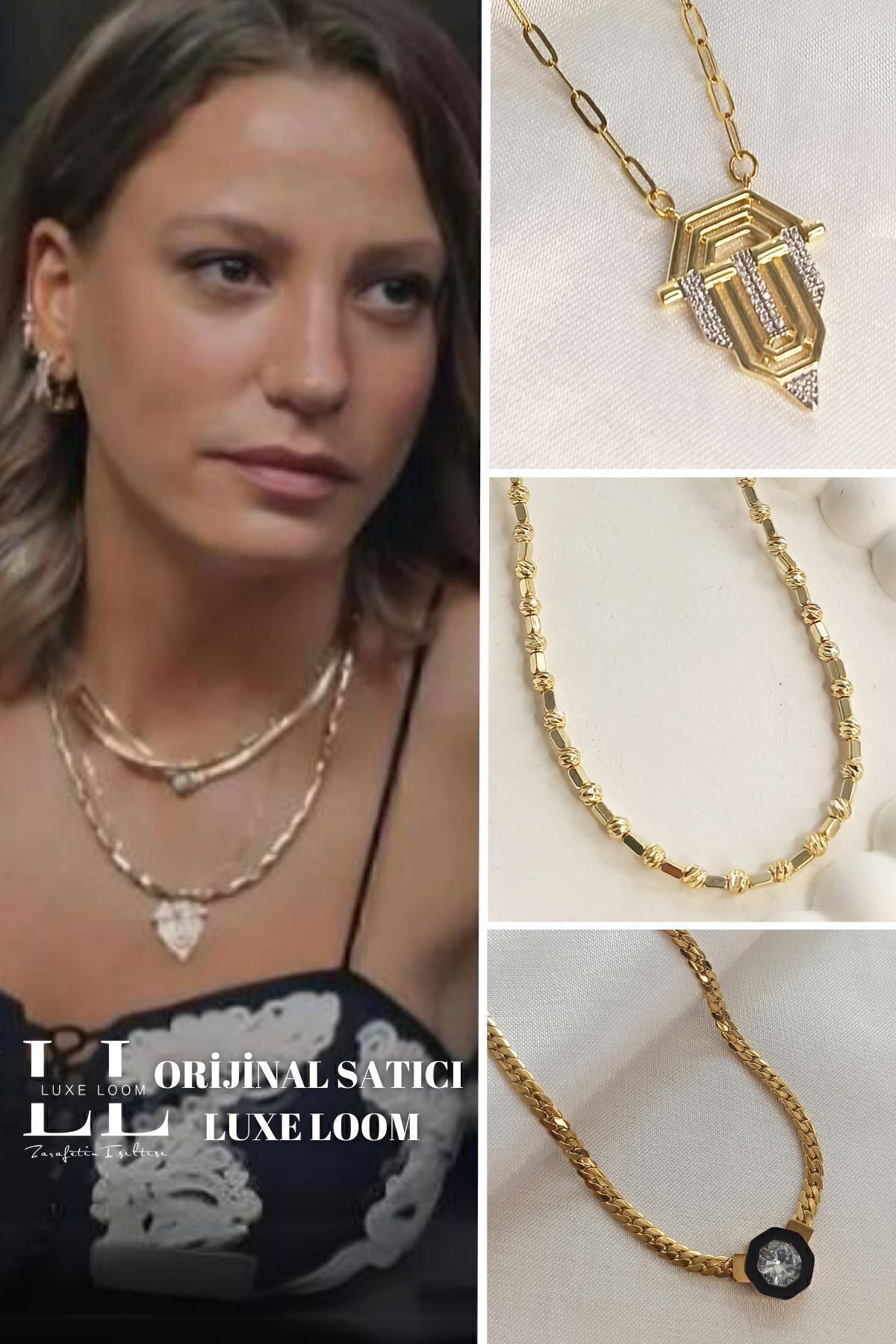 Kadın Gold Renk Leyla 3'lü Çelik Kolye Seti Çelik Kolye Seti