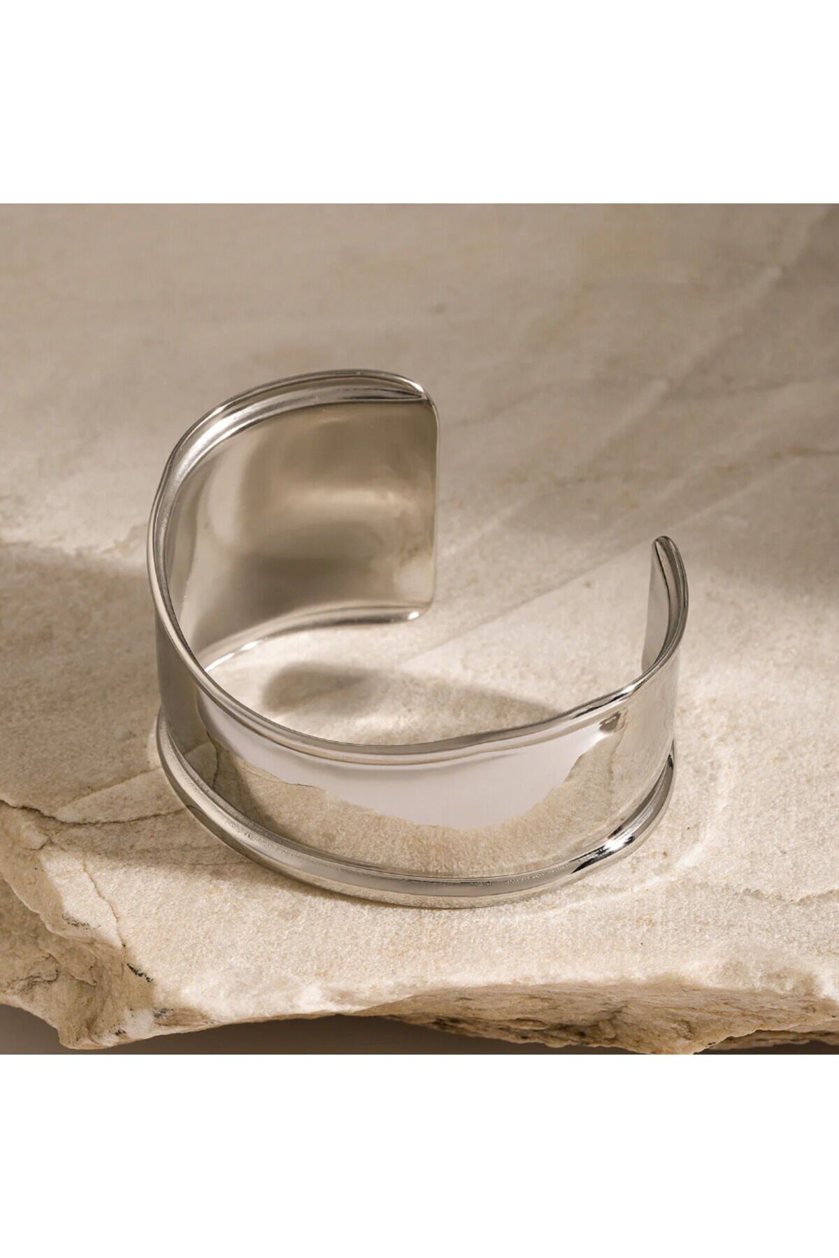 Nur'S Accessories Sıkıştırılabilir Kalın Düz Çelik Kelepçe Bileklik (HEDİYE İLE GÖNDERİLMEKTE)