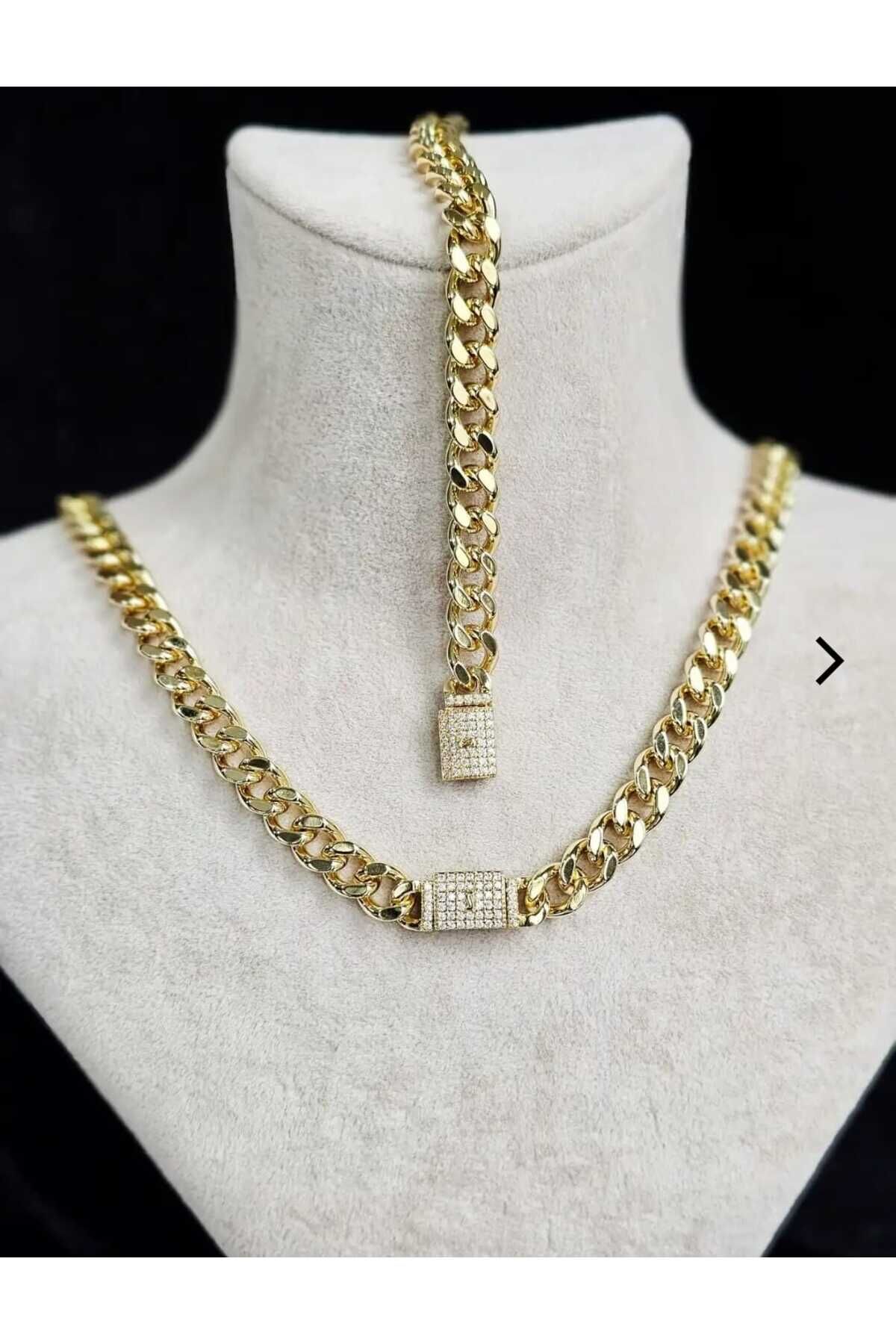 14K Altın Kaplama Sade Gurmet Set - Bileklik ve Kolye S03