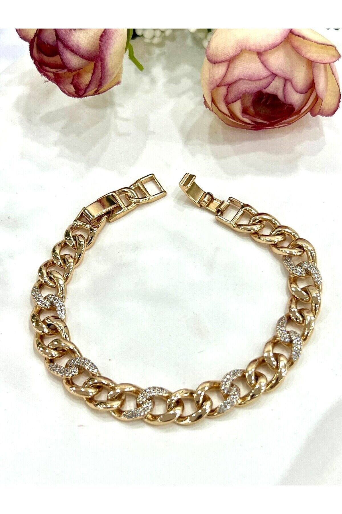 Xuping Zirkon Taş Detaylı Gurmet Çelik Bileklik (14 K )