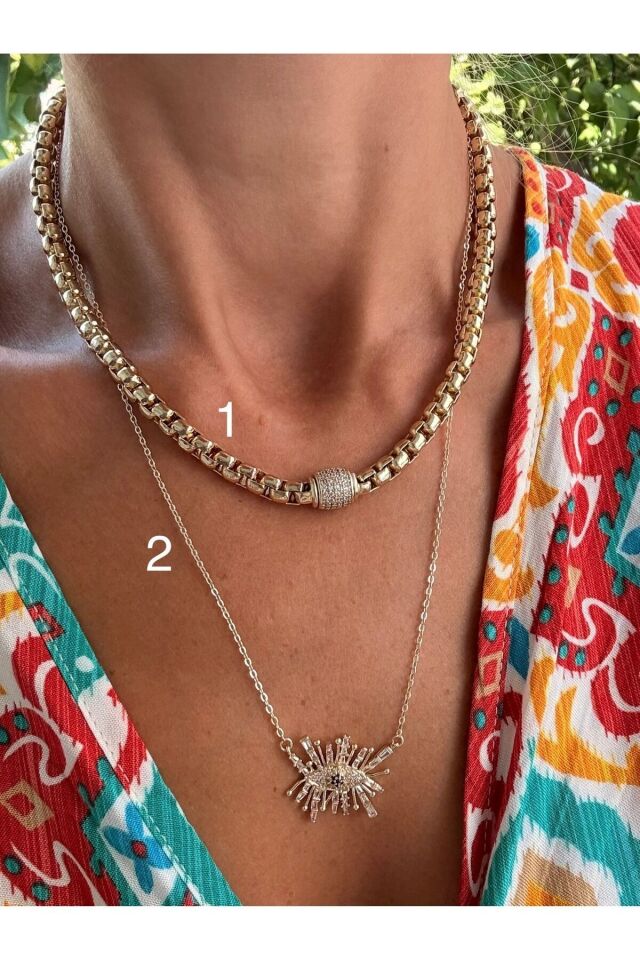 Altın Kaplama Arnavut Zinciri Pndr Taş Model Kolye Kararmaz 14K Rengindedir 44cm