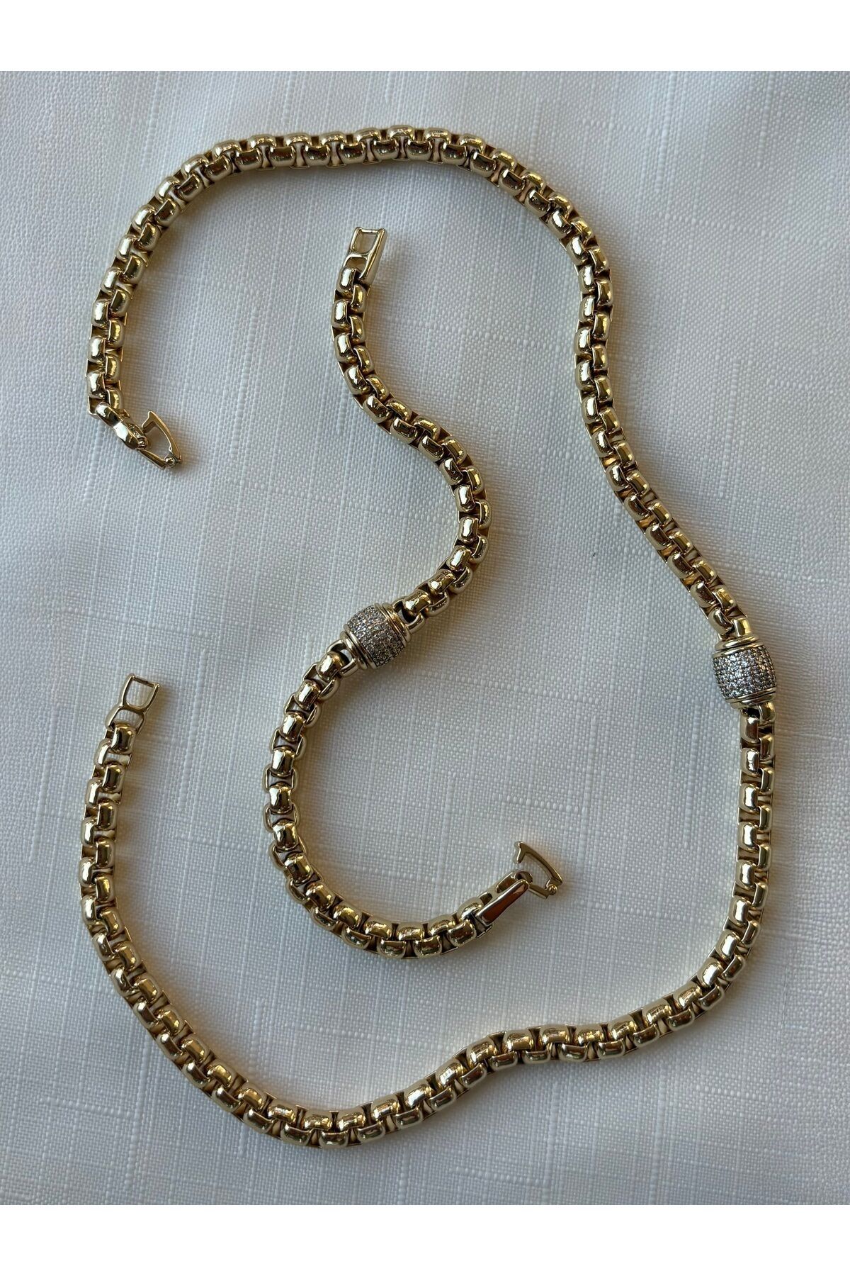 Altın Kaplama Arnavut Zinciri Pndr Taş Model Kolye Kararmaz 14K Rengindedir 44cm