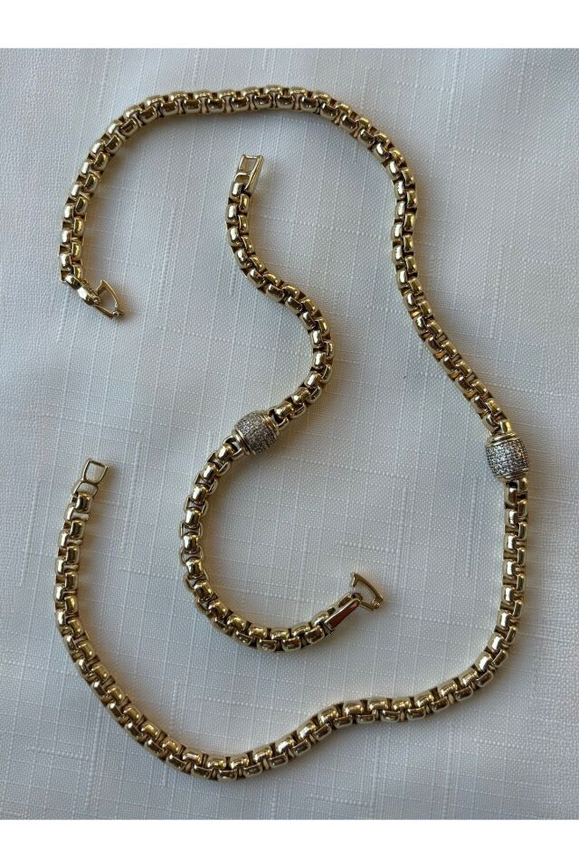 Altın Kaplama Arnavut Zinciri Pndr Taş Model Kolye Kararmaz 14K Rengindedir 44cm