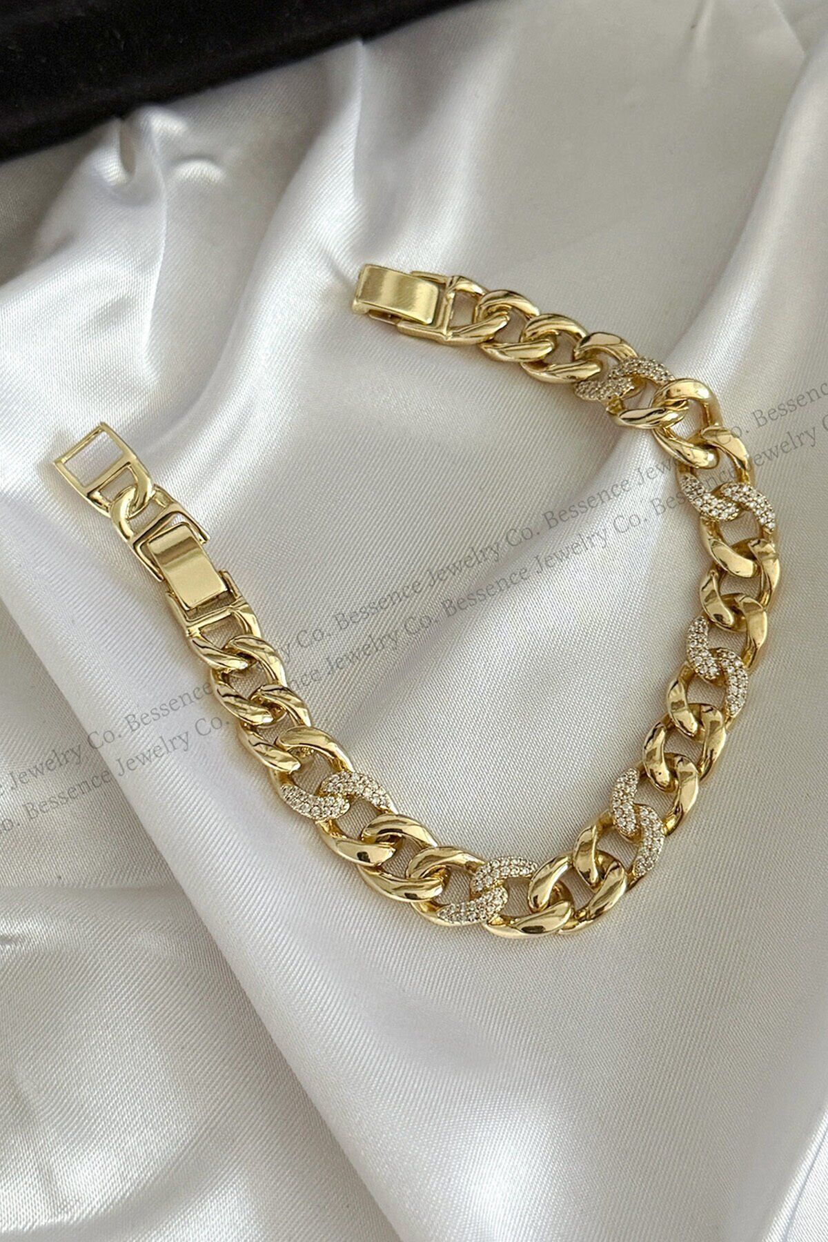 Xuping Kalın Halka Zirkon Taşlı VIP 14K GOLD Çelik Bileklik - 17CM+2CM AYARLANABİLİR