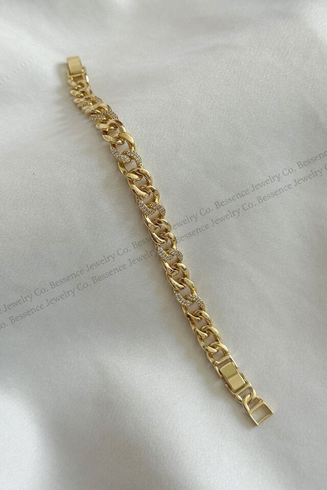 Xuping Kalın Halka Zirkon Taşlı VIP 14K GOLD Çelik Bileklik - 17CM+2CM AYARLANABİLİR