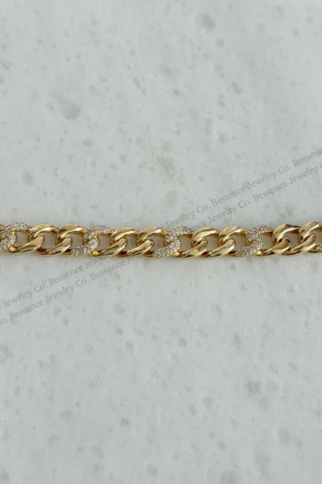 Xuping Kalın Halka Zirkon Taşlı VIP 14K GOLD Çelik Bileklik - 17CM+2CM AYARLANABİLİR
