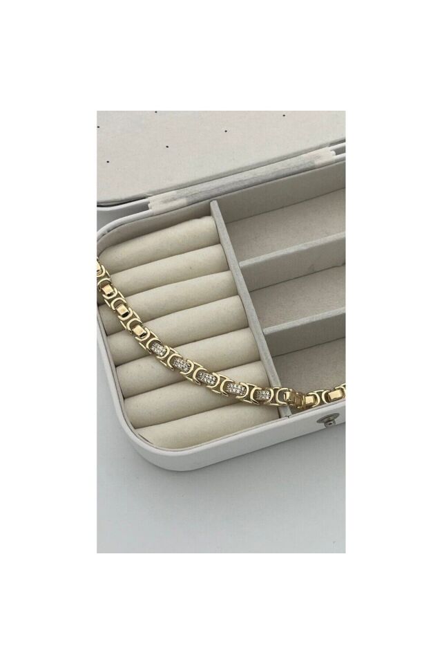 Vip Çelik Taşlı Marka Model Bileklik 14 Ayar Altın Renk