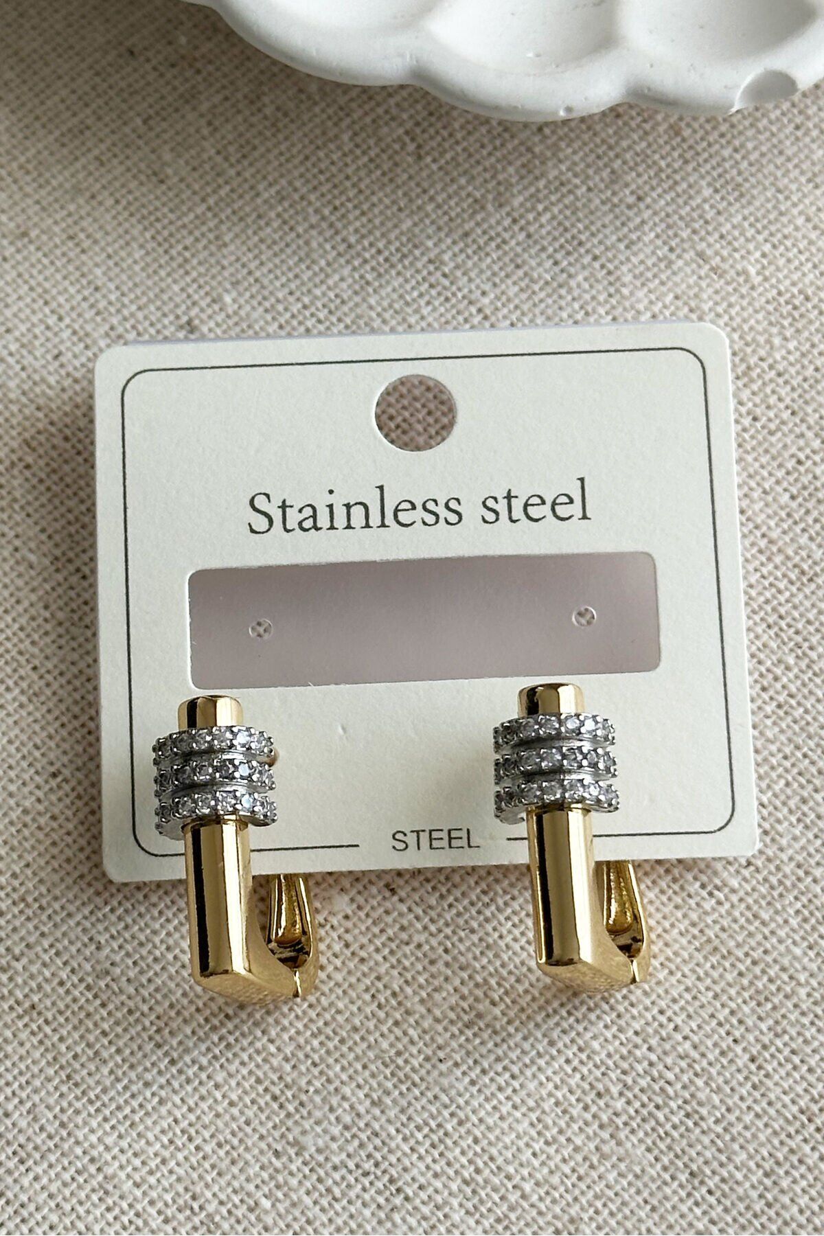 Caprea Çelik U Taşlı Kadın Küpe Kadın Çelik Küpe