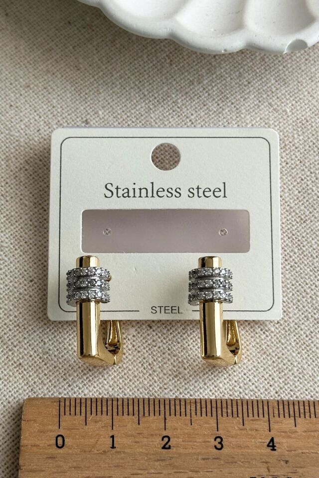 Caprea Çelik U Taşlı Kadın Küpe Kadın Çelik Küpe