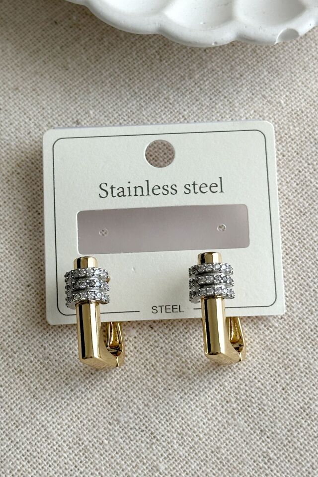 Caprea Çelik U Taşlı Kadın Küpe Kadın Çelik Küpe