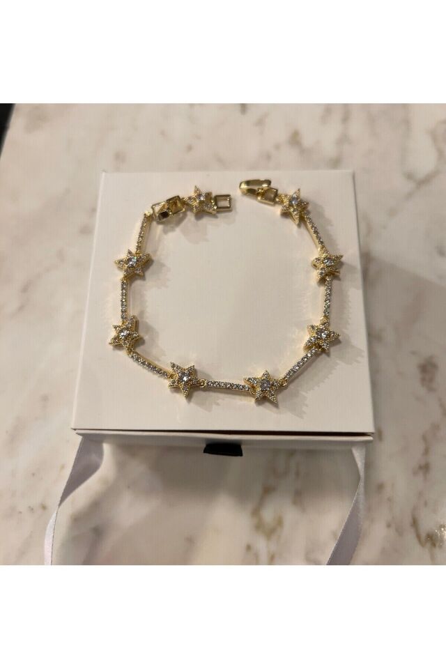 Çelik Zirkon Taşlı 14 K Renk Yıldız Bileklik