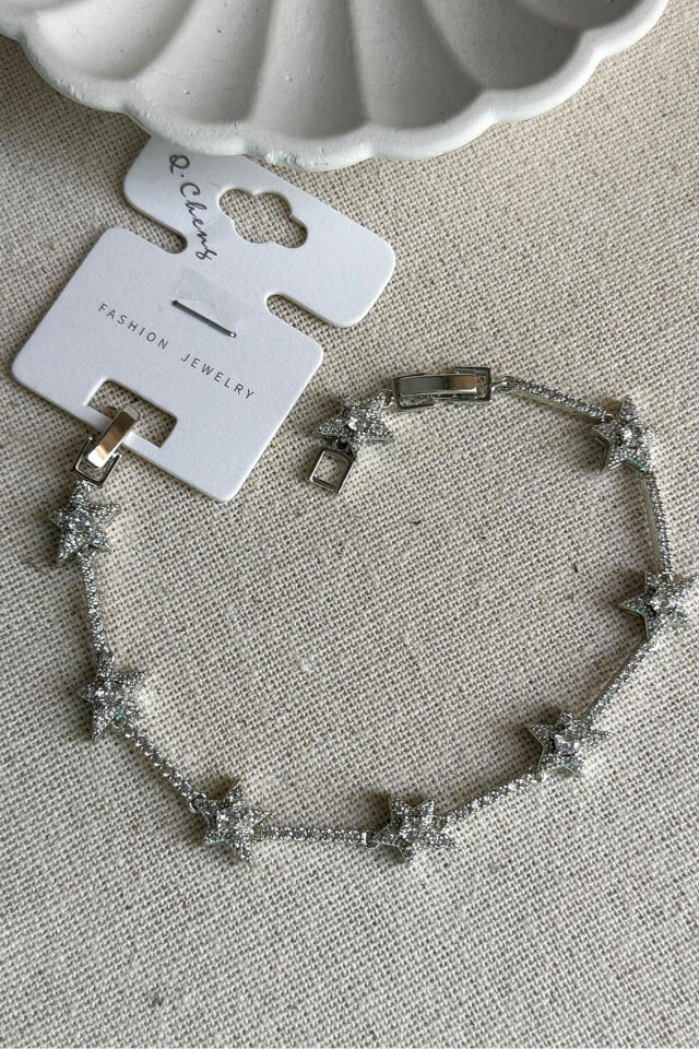 Pirinç 14 K 17+2 Cm Taşlı Yıldızlı Su Yolu Kadın Bileklik Kararmaz Kadın Bileklik