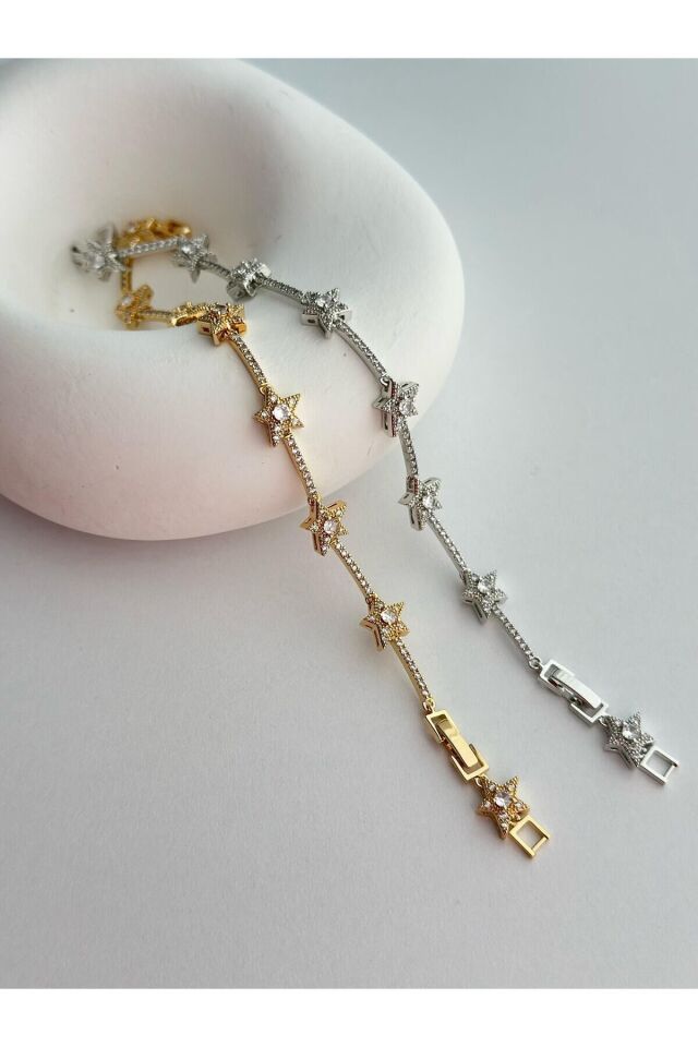 Gold Zirkon Taşlı Yıldız Bileklik