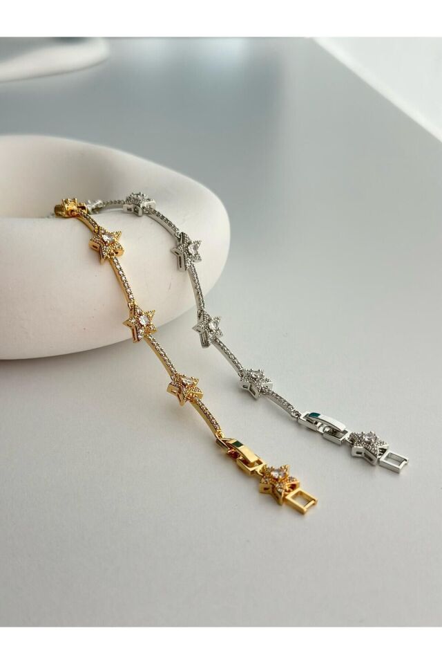 Gold Zirkon Taşlı Yıldız Bileklik