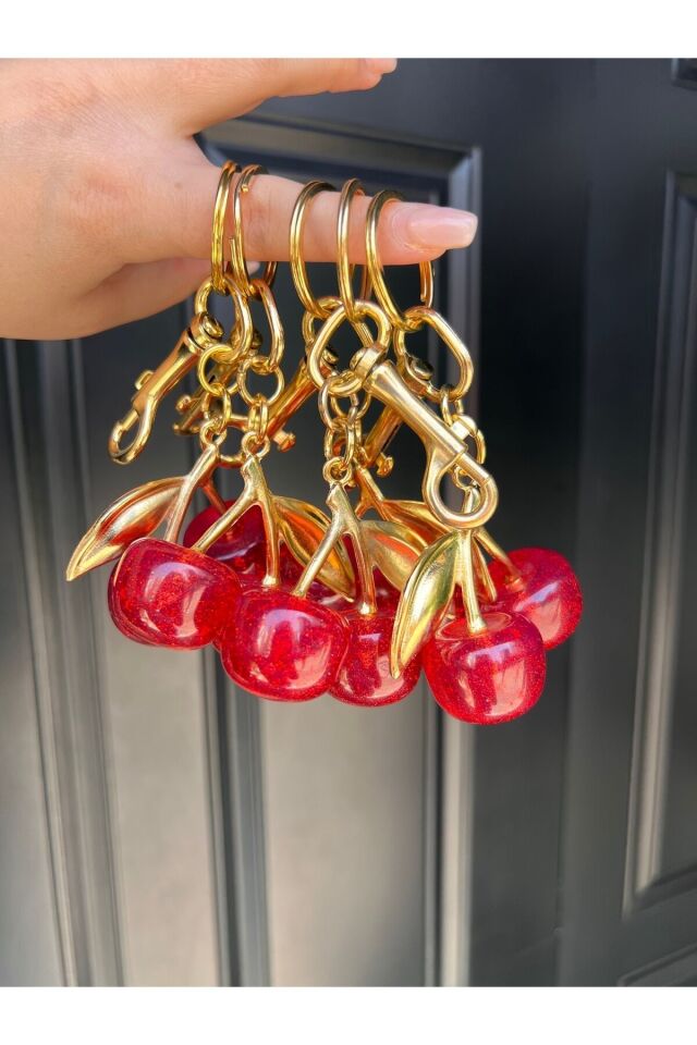 Çanta İçin Gold Klipsli Kiraz Charm