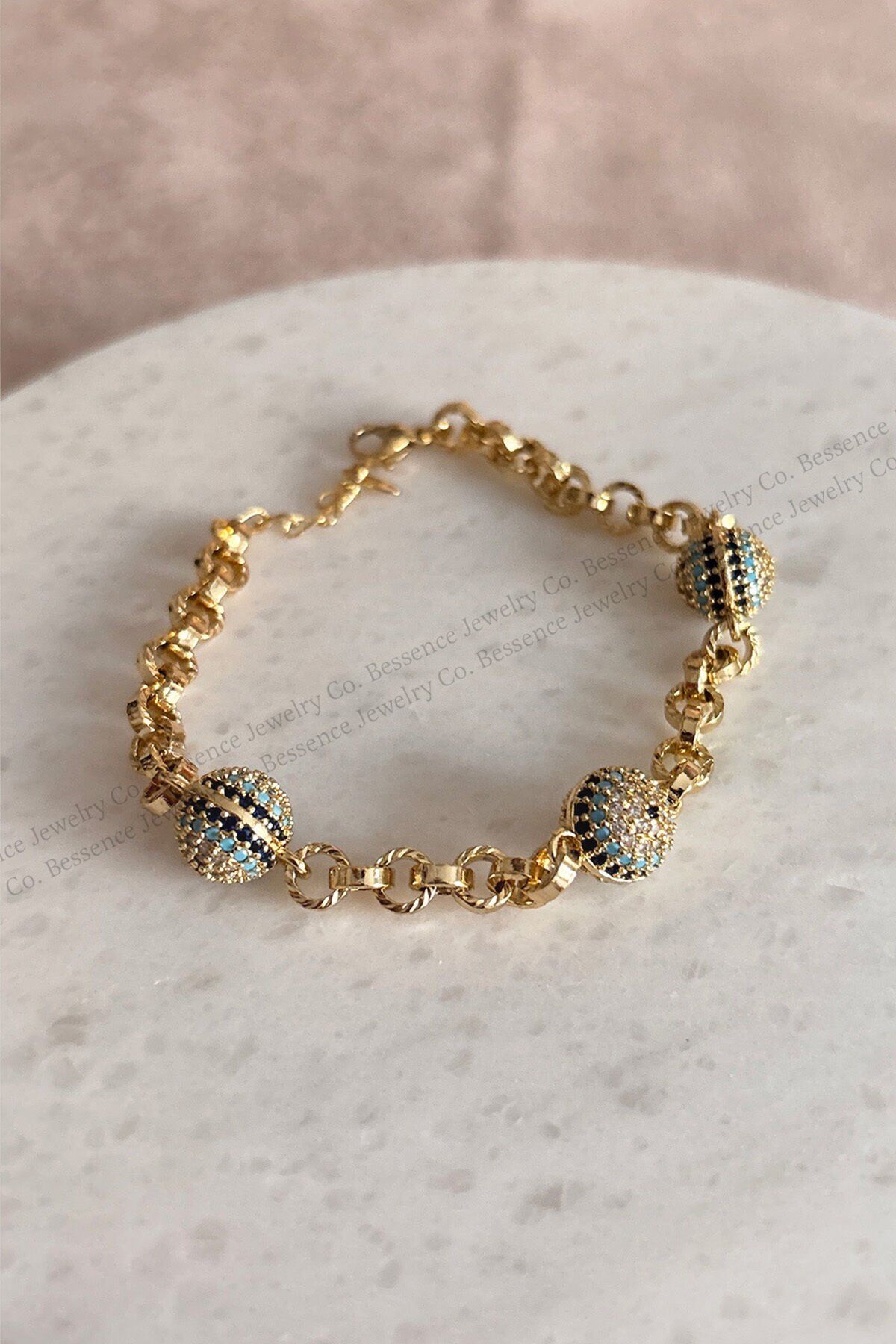 Xuping Taşlı Nazar Boncuklu VIP Çelik Bileklik-17CM+3CM Ayarlanabilir