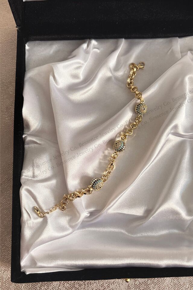 Xuping Taşlı Nazar Boncuklu VIP Çelik Bileklik-17CM+3CM Ayarlanabilir