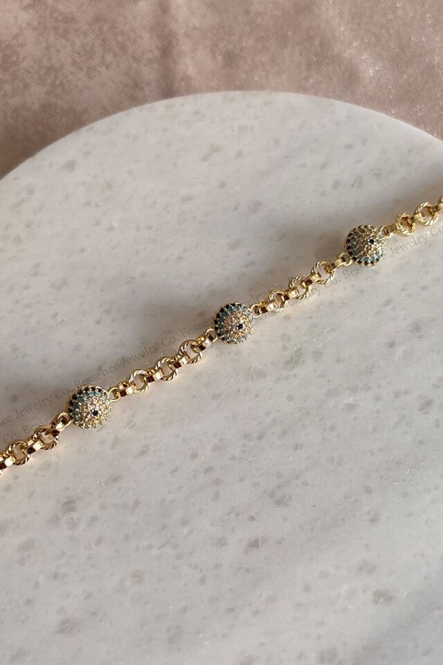 Xuping Taşlı Nazar Boncuklu VIP Çelik Bileklik-17CM+3CM Ayarlanabilir