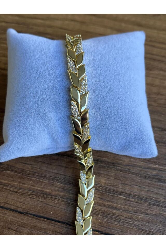 Luxury Yaprak Tasarım Zirkon Taşlı Gold Bileklik