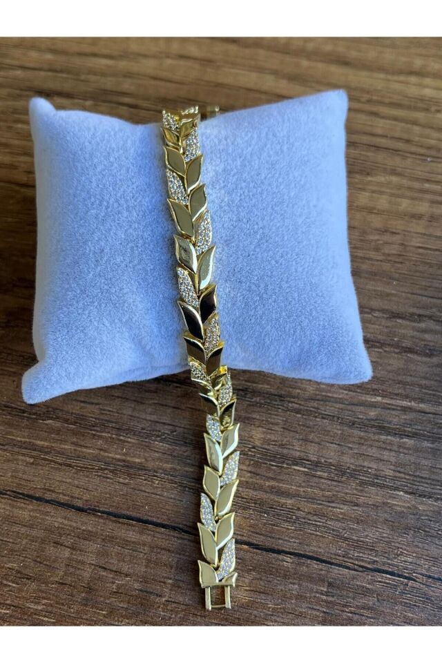 Luxury Yaprak Tasarım Zirkon Taşlı Gold Bileklik