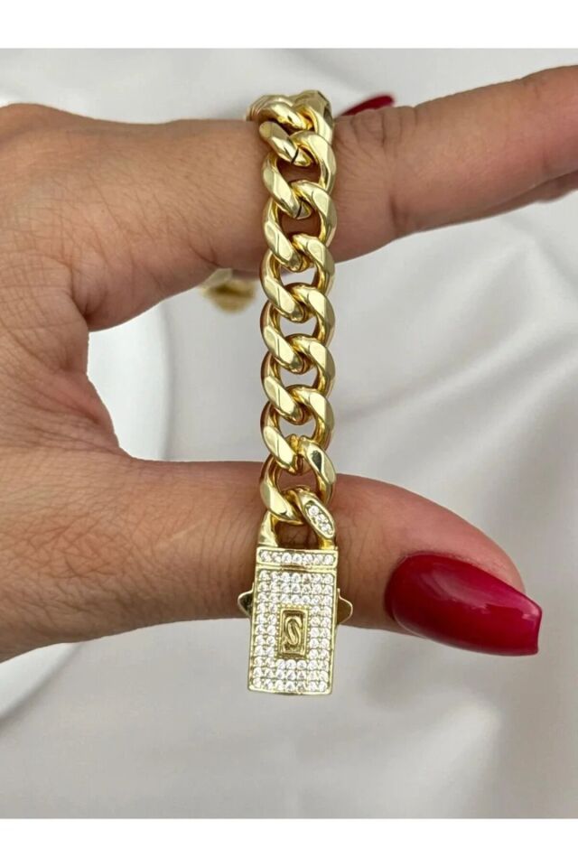 Özel Tasarım Taşlı Kilit Detaylı Gurmet Gold Bileklik