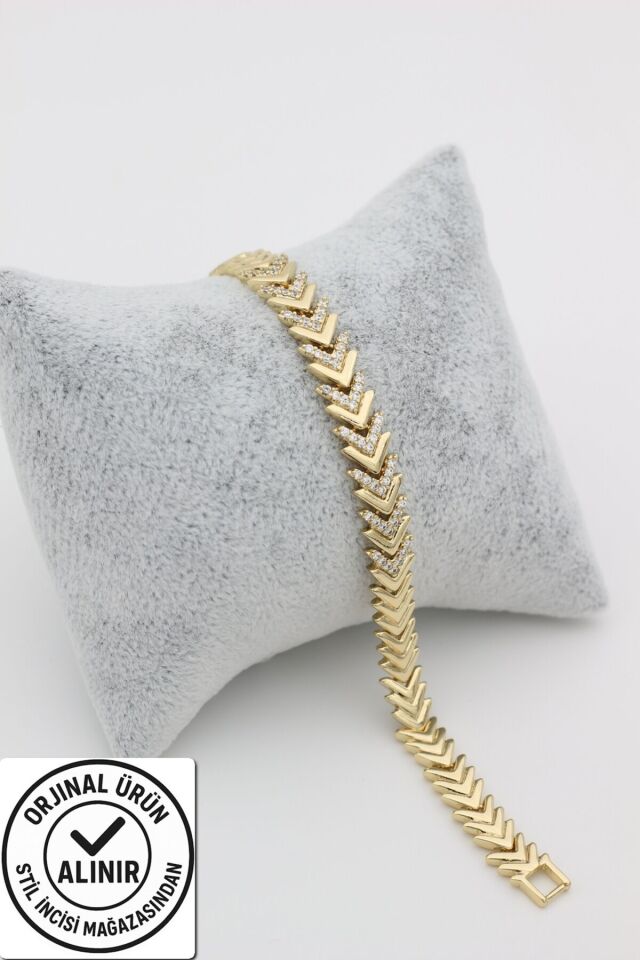 Stil Incisi/Xupıng Jewelry 14 Ayar Altın Kaplama Rihanna Zirkon Taşlı Model Bileklik