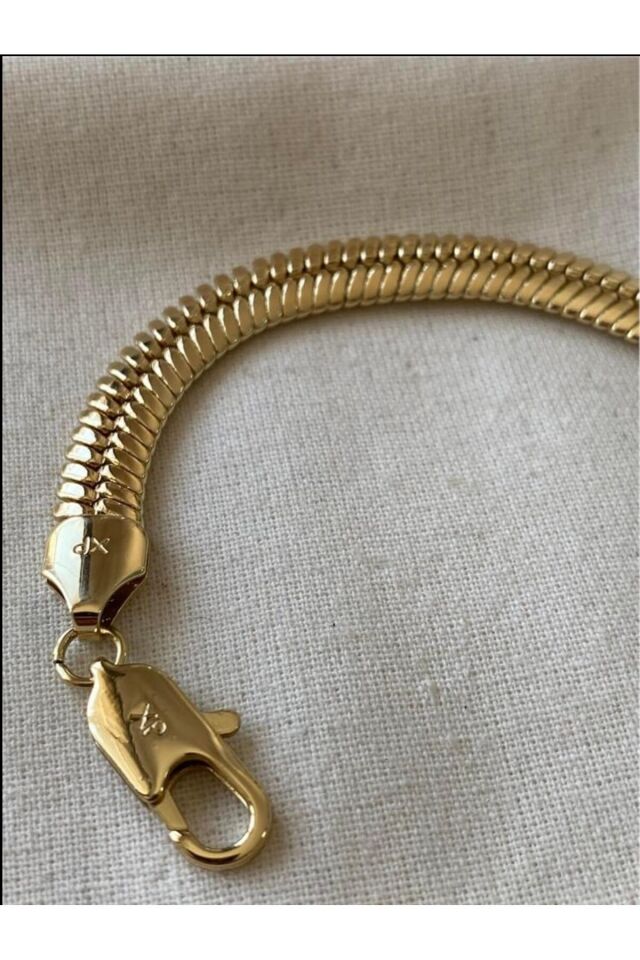 14K GOLD RENK GENİŞ BALIKSIRTI MODEL KADIN BİLEKLİK KALINLIK 8MM UZUNLUK 21CM