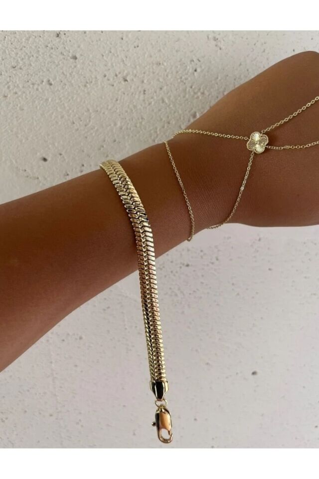 14K GOLD RENK GENİŞ BALIKSIRTI MODEL KADIN BİLEKLİK KALINLIK 8MM UZUNLUK 21CM