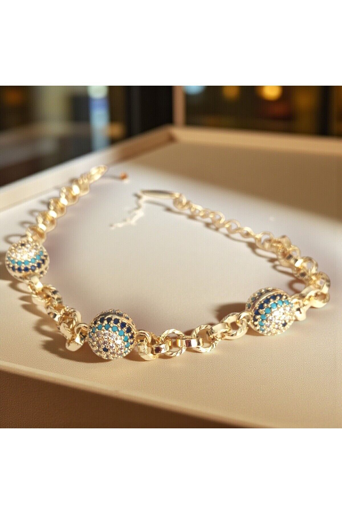 14K Altın Rengi Nazar Topçuklu Vip Lux Bileklik