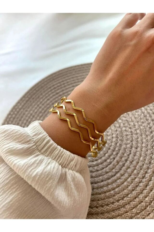 Altın Renk 22 Ayar Kaplama Zikzak Ajda Bilezik 22 Cm .3 Adet