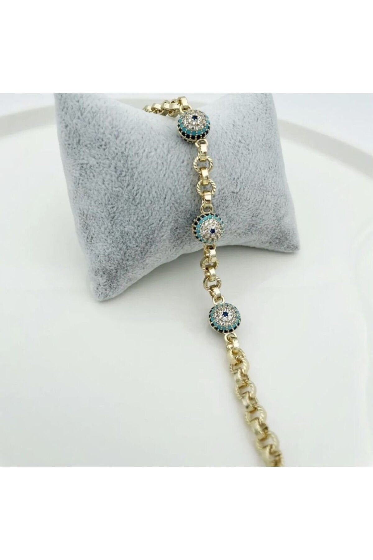 14 Ayar Altın Renkli Zirkon Taşlı Nazar Boncuk Bileklik