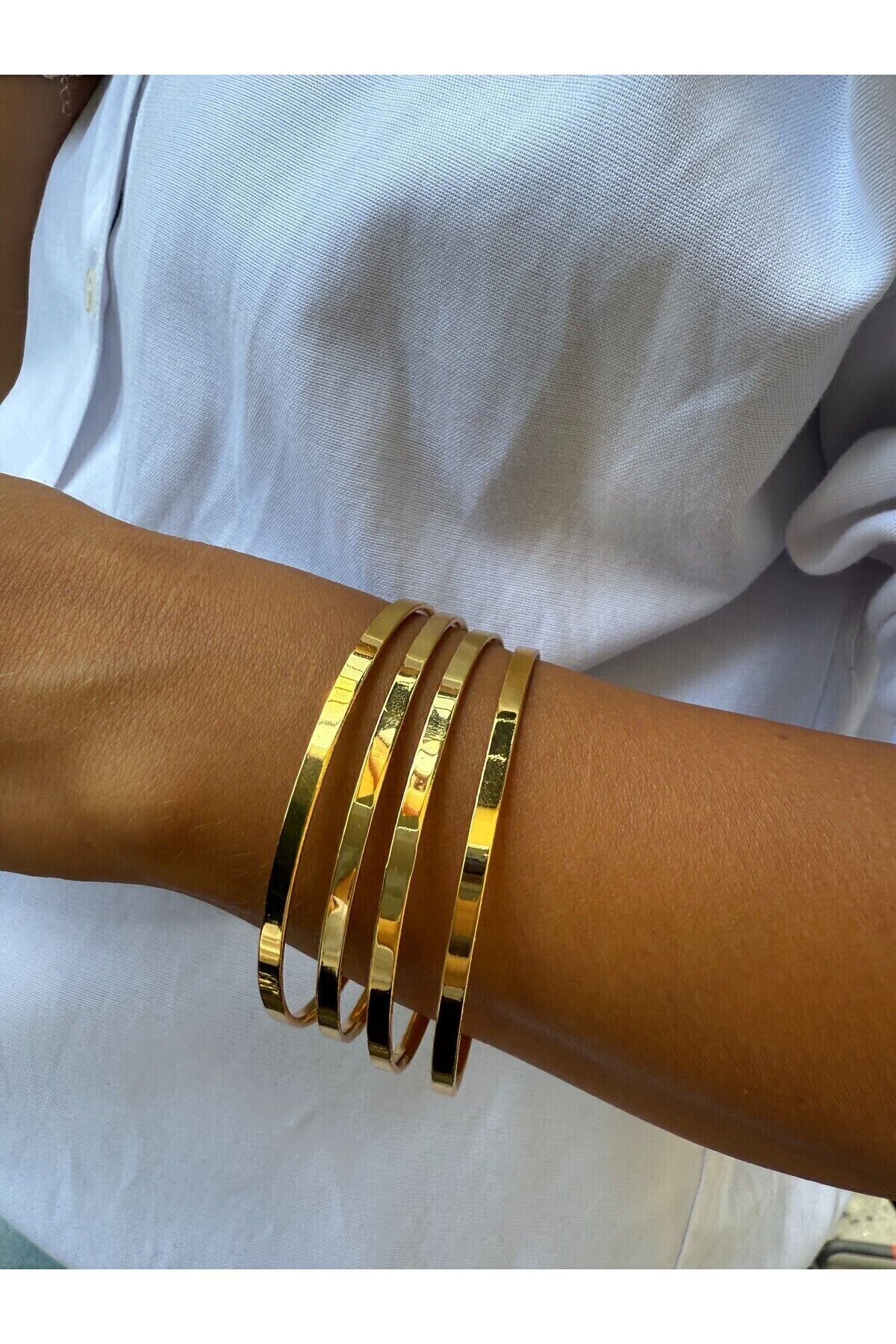 22 Ayar Altın Kaplama Çelik Aynalı Ajda Bilezik