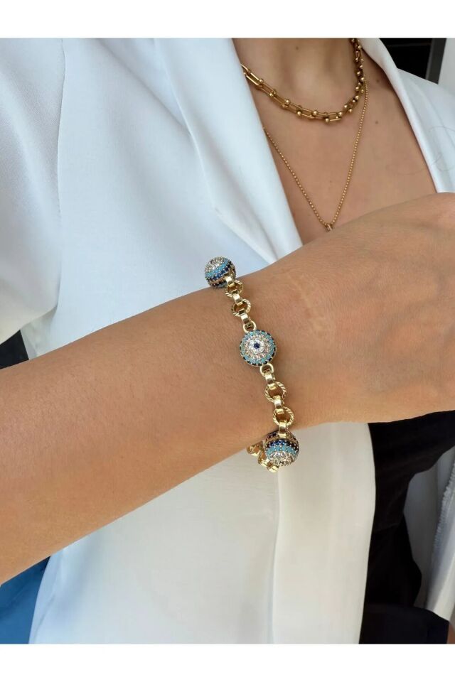 Nazar Boncuklu Üç Top Xuping Çelik Bileklik