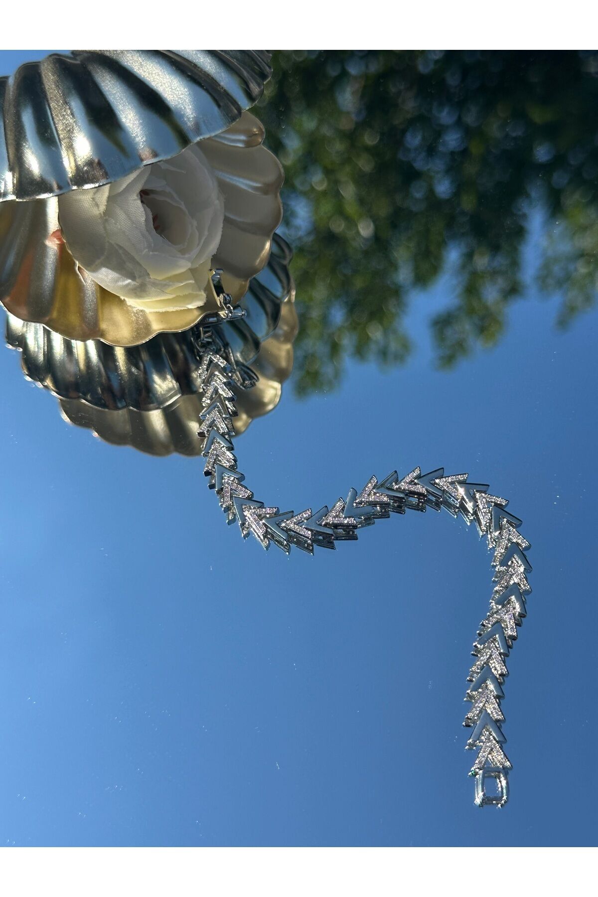 Taşlı V Çavuş Model Silver Paslanmaz Çelik Bileklik Xuping Takı