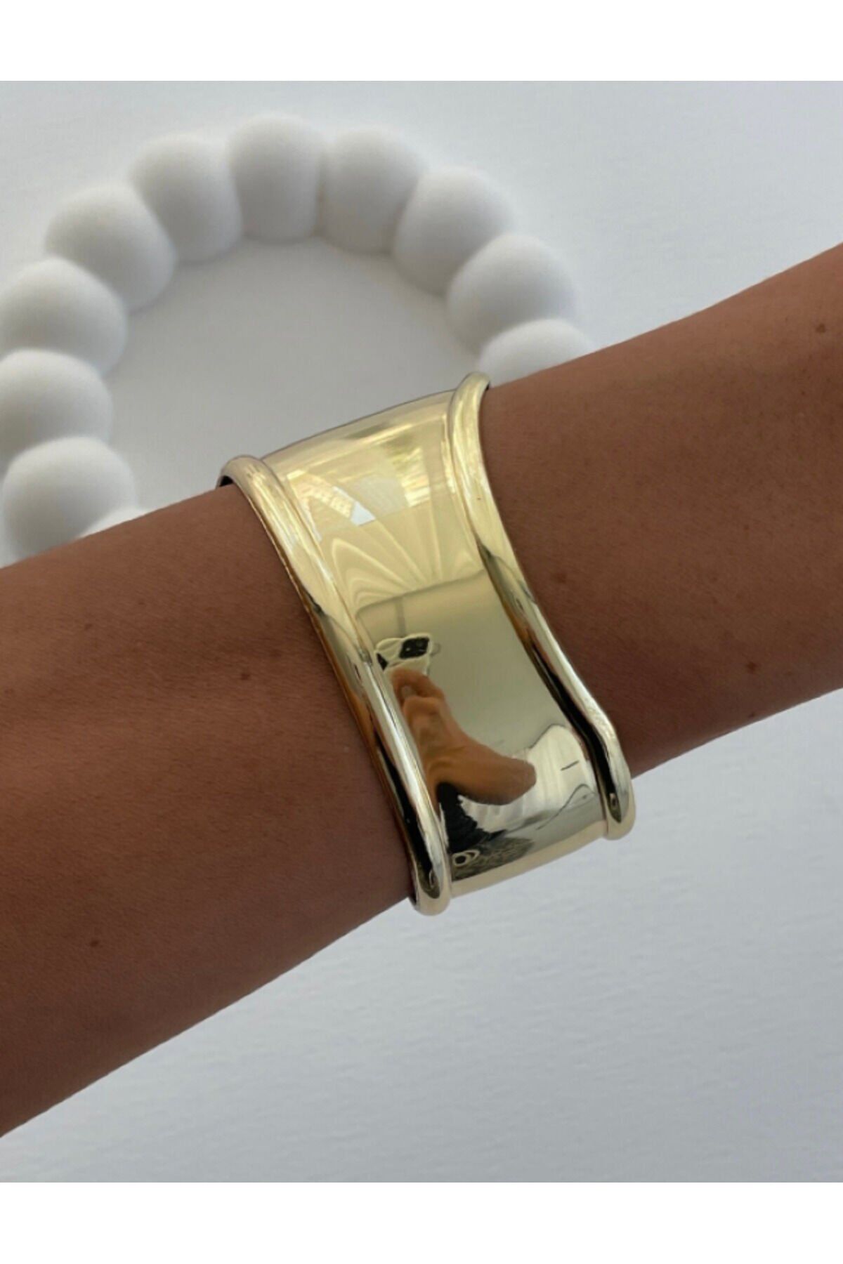 316L Çelik Kalın Kelepçe Bileklik Bilezik 14k Altın Kaplama Renk Gold