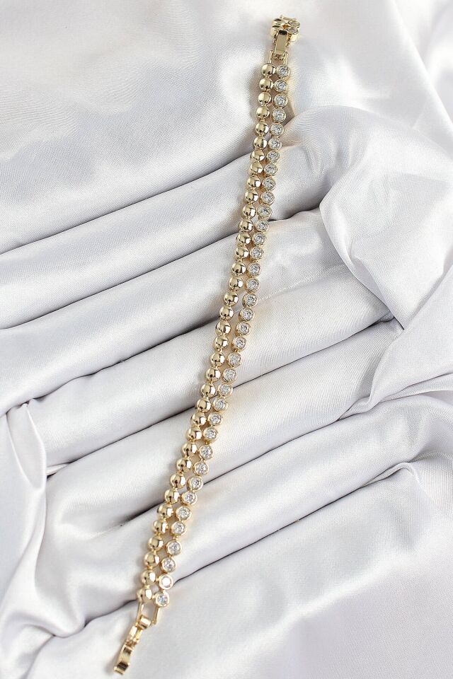 Xuping Pirinç Zirkon Taşlı Çift Görünümlü Model Gold Renk Kadın Bileklik - TJ-BB7474