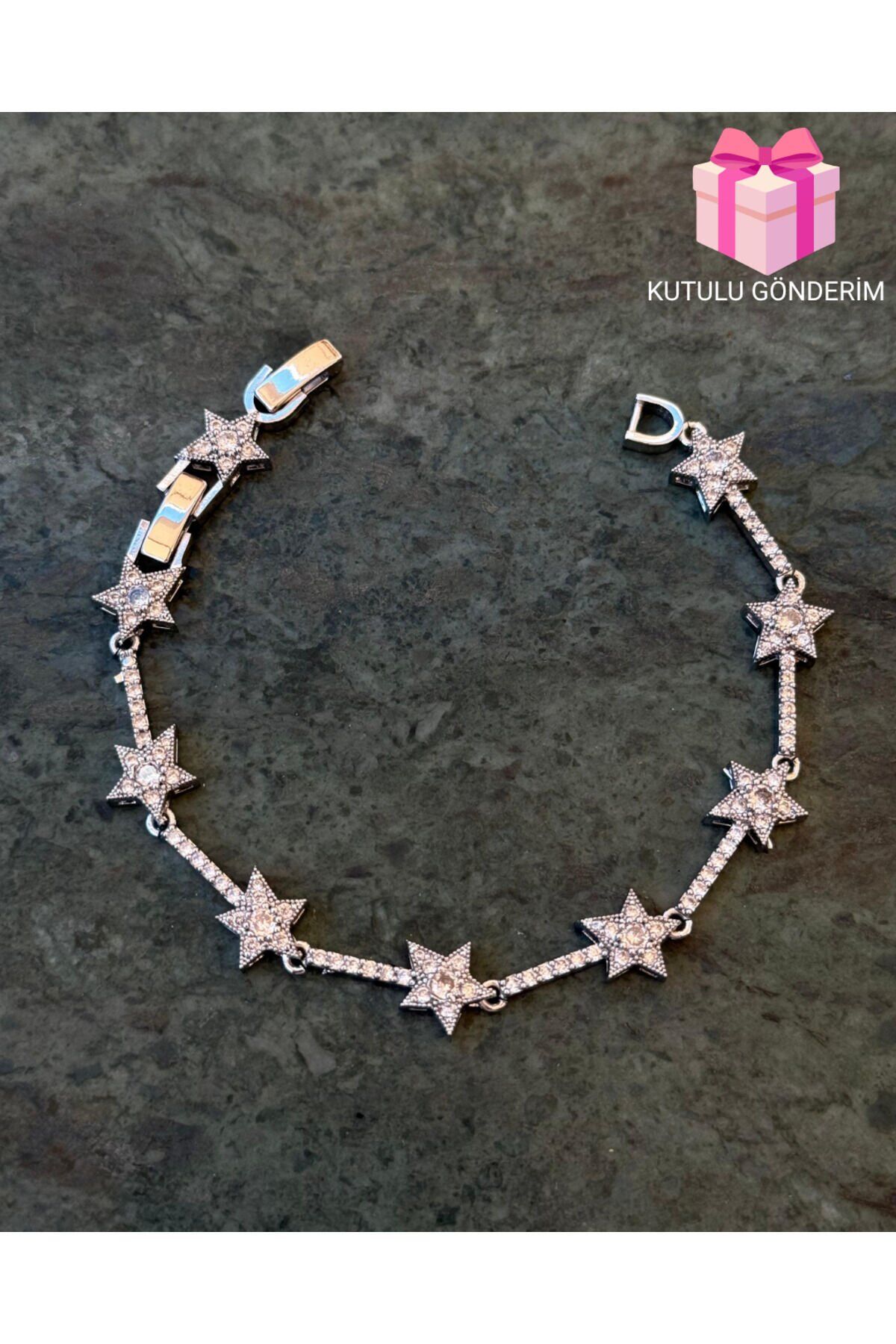 Yıldızlı SARİSSA Zirkon Gümüş Renk Pirinç Bileklik 17 2 Cm