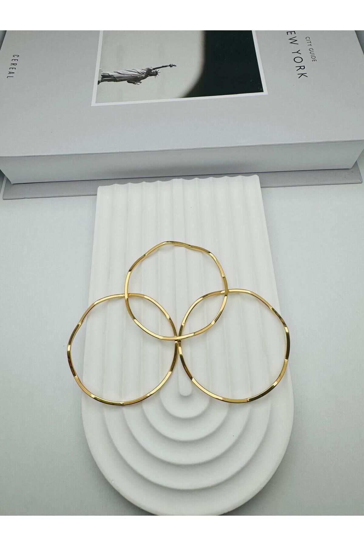 3'lü Zigzag Ajda Çelik Bilezik 6mm (Gold)