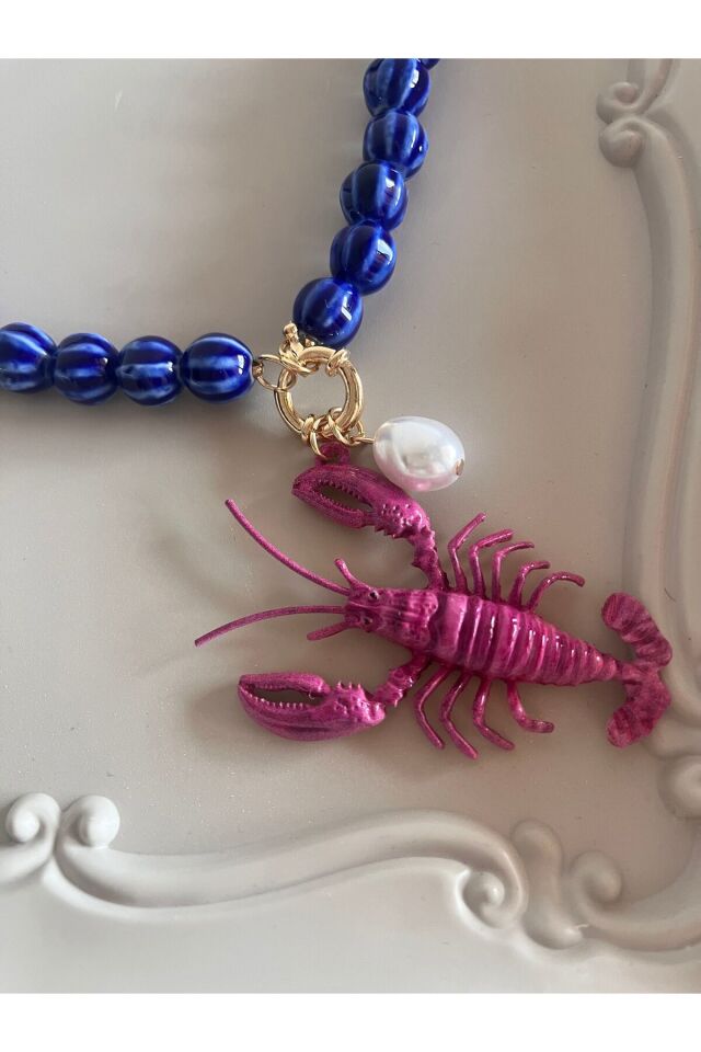 Marka model pembe yengeç yazlık kolye