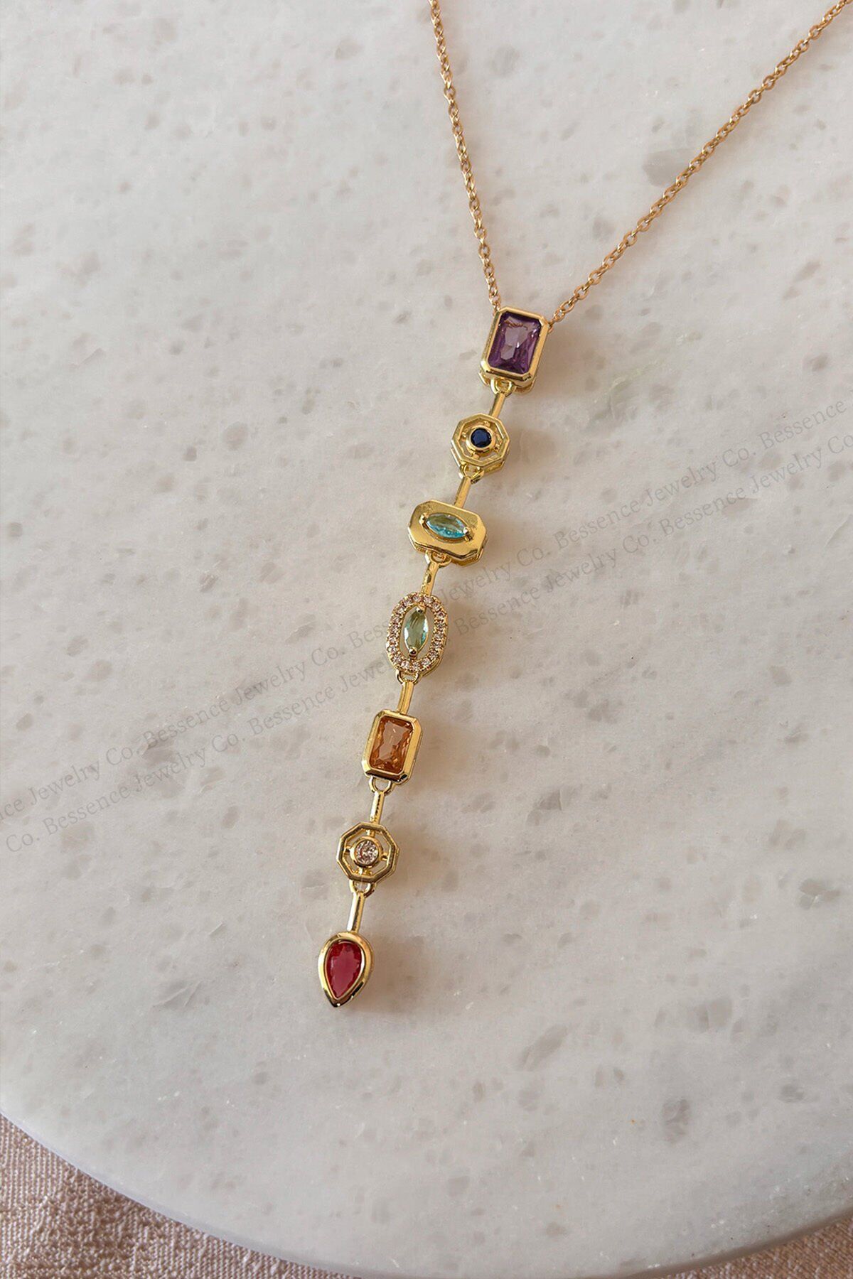 Renkli Zirkon Taşlı Y Model Kolye