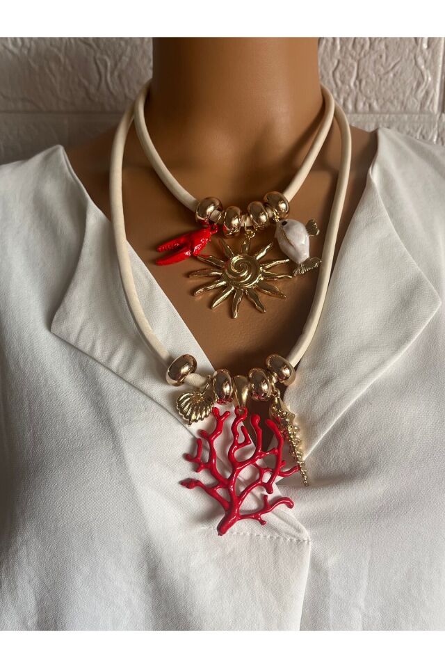 Marka model ikili mercan balık kolye