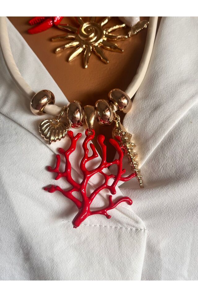 Marka model ikili mercan balık kolye