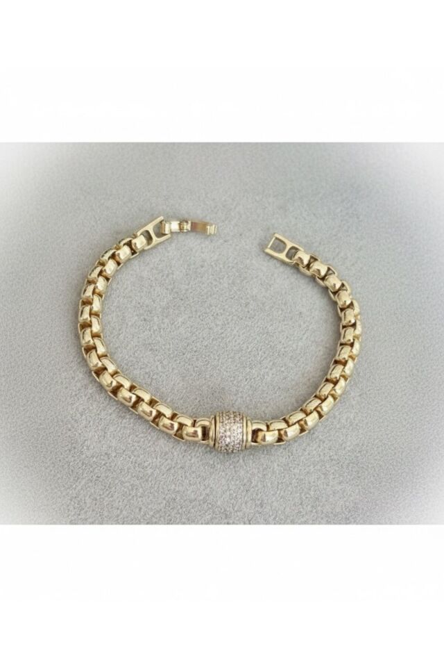 Stil Incisi/ 14 Ayar Altın Kaplama Ortası Yuvarlak Zirkon Taşlı Bileklik