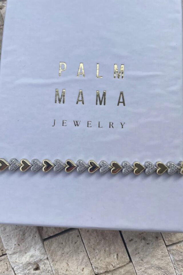 Trend Minimal Kalp Gold Detaylı Gümüş Zirkon Taşlı Kutulu Bileklik