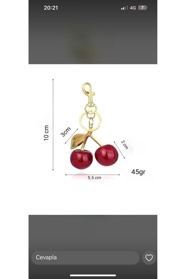 Kiraz Anahtarlık Kırmızı Büyük Tasarım Parıldayan Kiraz Cüzdan Çanta Süsü Charm