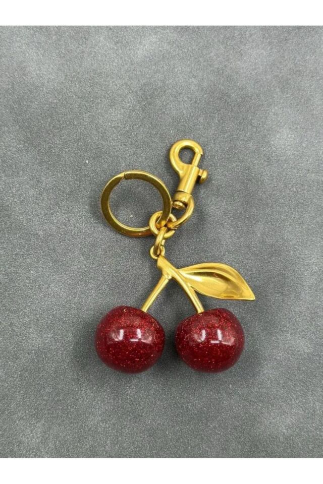 Kiraz Anahtarlık Kırmızı Büyük Tasarım Parıldayan Kiraz Cüzdan Çanta Süsü Charm