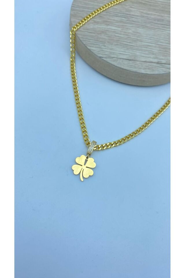 Gold Yonca Model Zincir Kolye